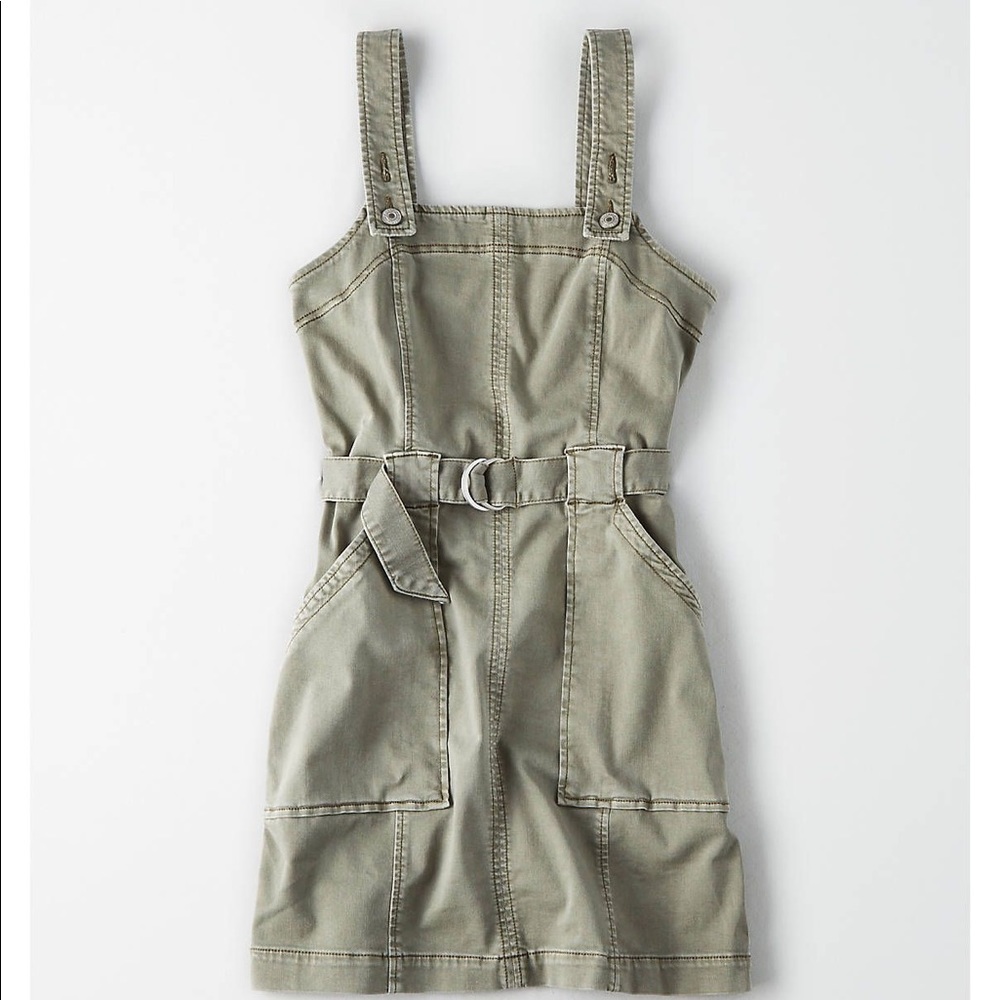 American Eagle (AE) Olive Overall Utility Dress
